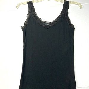 Ambiance Dark Olive Green Lace trimmed Sleeveless V Neckline Top Size S